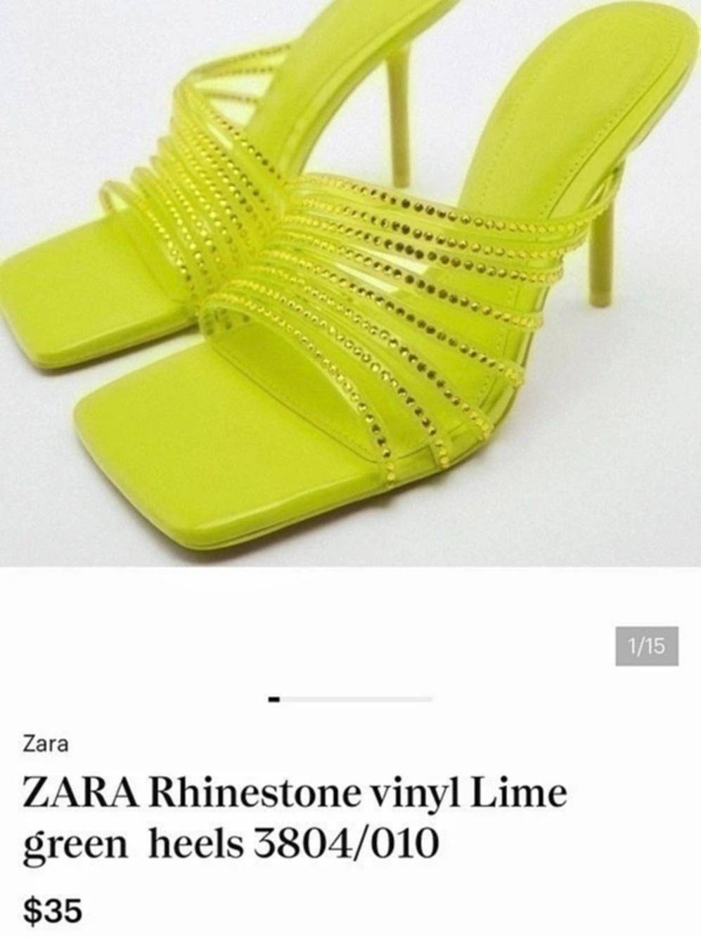 Zara Rhinestone Vinyl High Heel Sandals Green EU 38.5